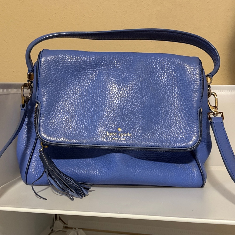 kate spade Periwinkle Blue Pebbled Leather Shoulder Bag with Tassel